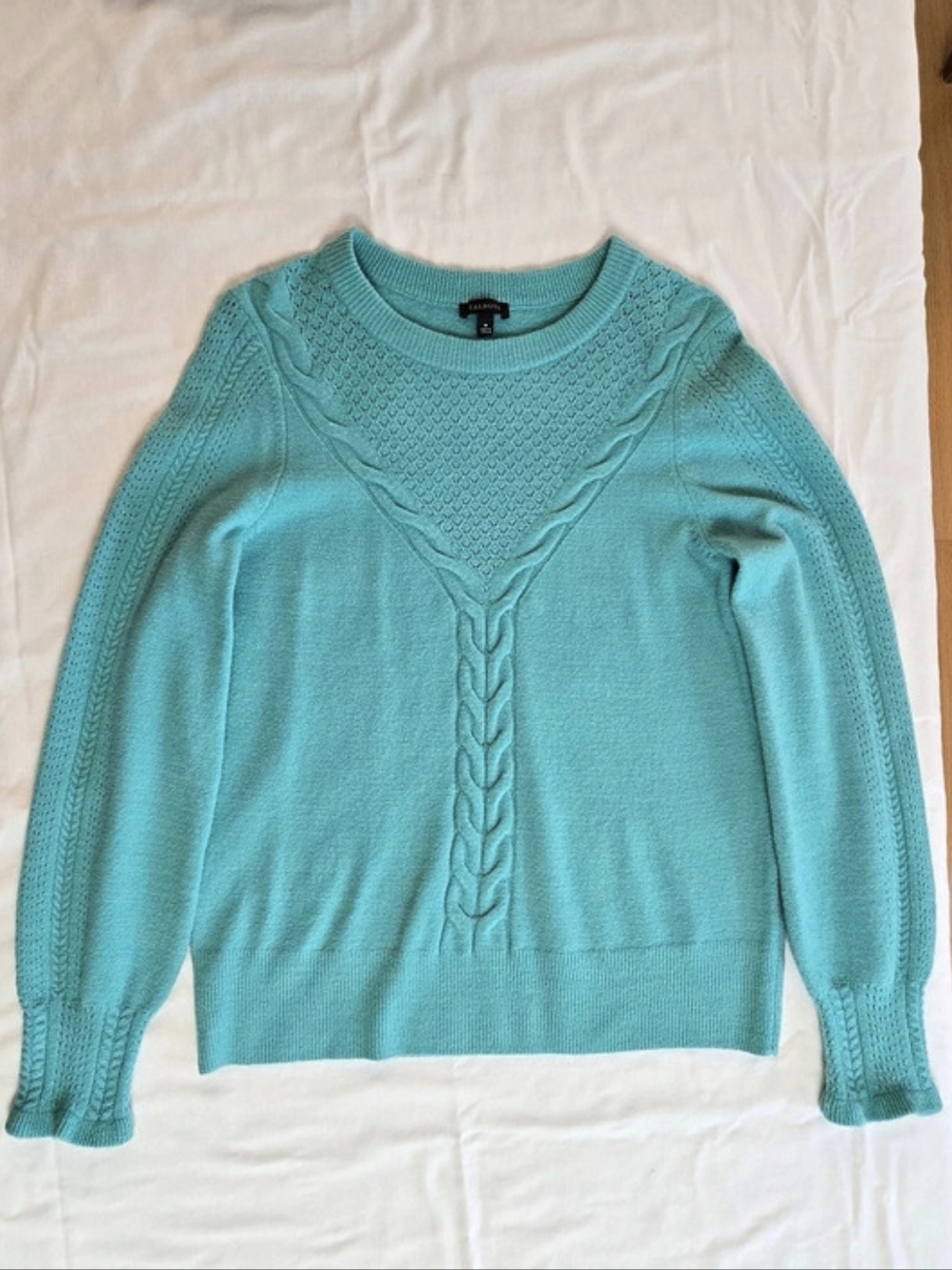 Talbots Cable Knit Crewneck Sweater Blue Medium